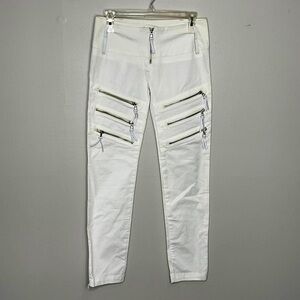 Glam Skinny White Pants, Trendy, Size 24, Zippered Design